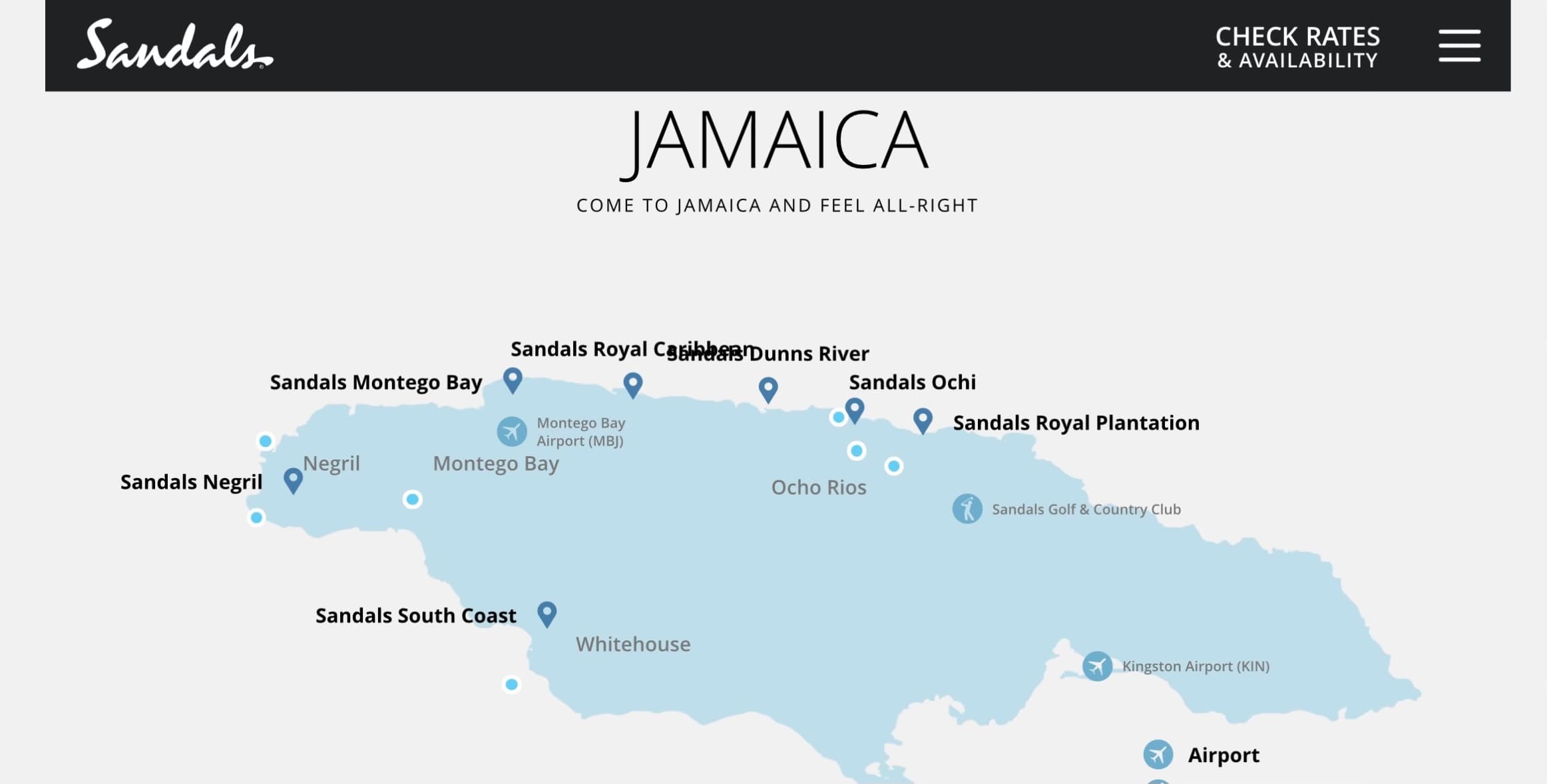 Map of Sandals resorts in Jamaica. Source: https://www.sandals.com